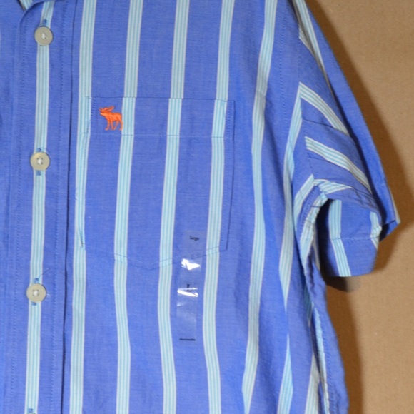Abercrombie & Fitch Kids Button Down Short Sleeve Shirt Blue and Teal Size L - Picture 4 of 6